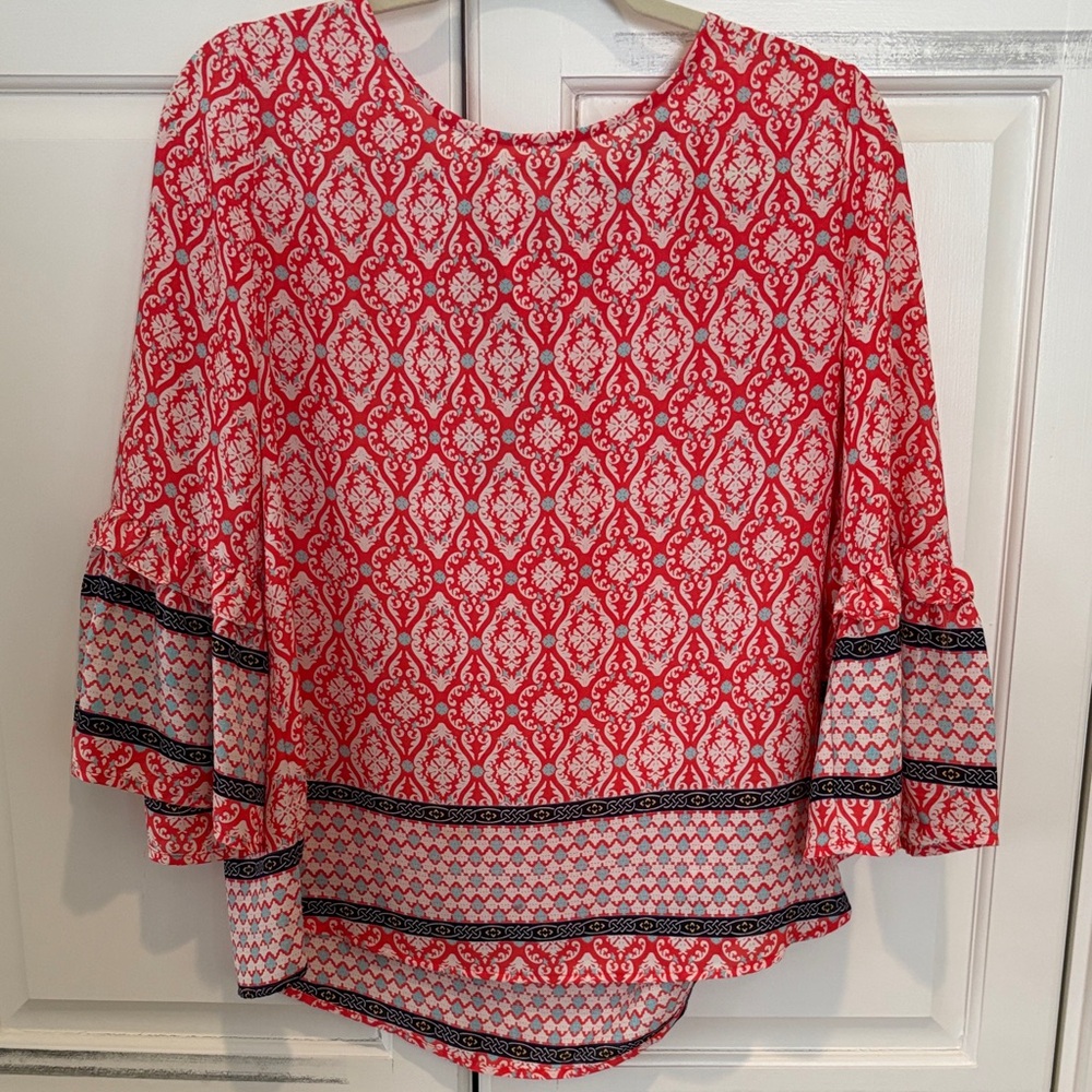 Gibson Red and White Patterned Blouse